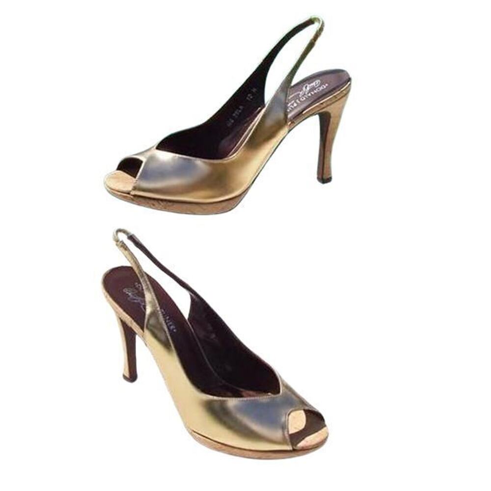Donald Pliner Gold Cork Metallic Leather Pump Shoe Slingback New $285 NIB